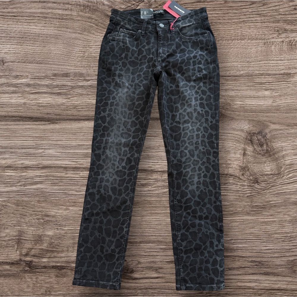 Cambio Parla Leopard Print Black Skinny Jeans Size 34 (US 4) NWT $295